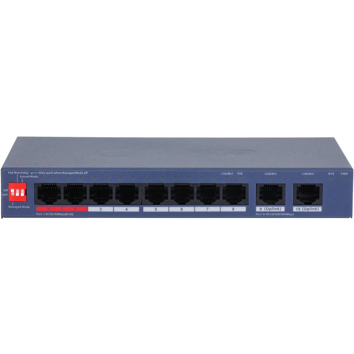 Коммутатор Dahua DH-CS4010-8ET2GT-110, 8xLAN 100Mbps, PoE