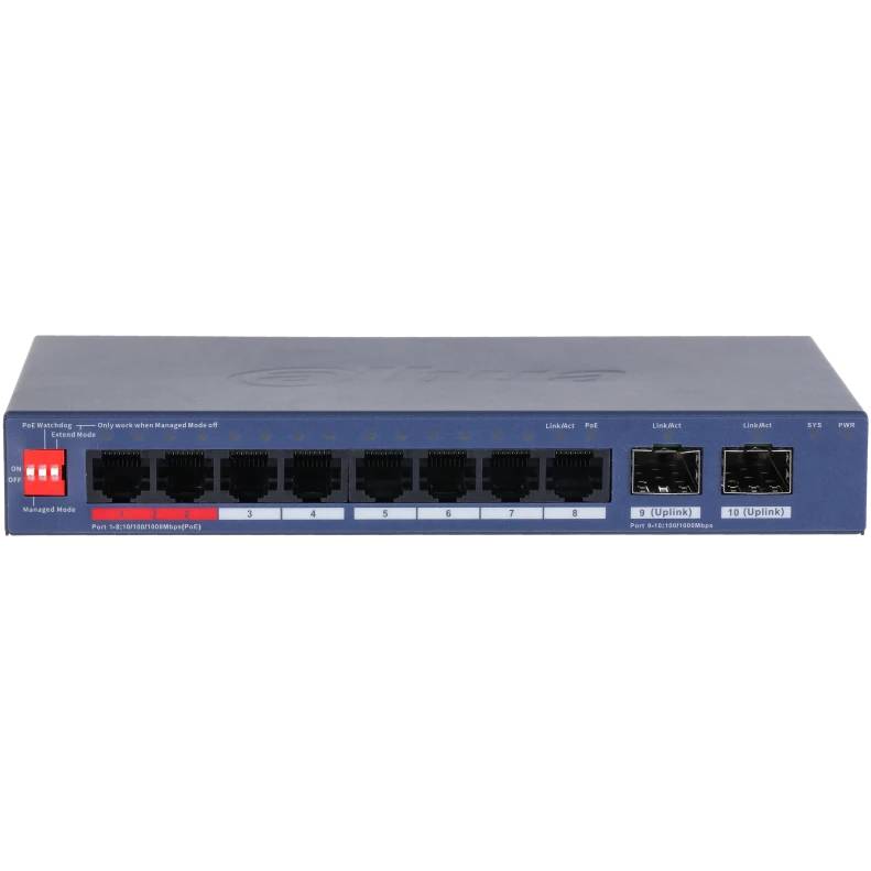 Коммутатор Dahua DH-CS4210-8GT-110, 8xLAN 1Gbps, 2xSFP, PoE