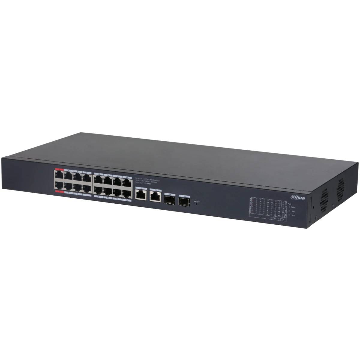Коммутатор Dahua DH-CS4220-16GT-135, 16xLAN 1Gbps, 2xSFP, PoE