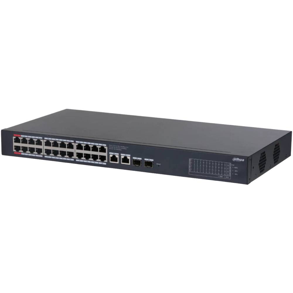 Коммутатор Dahua DH-CS4228-24GT-240, 26xLAN 1Gbps, 2xCombo (1Gbps/SFP), PoE