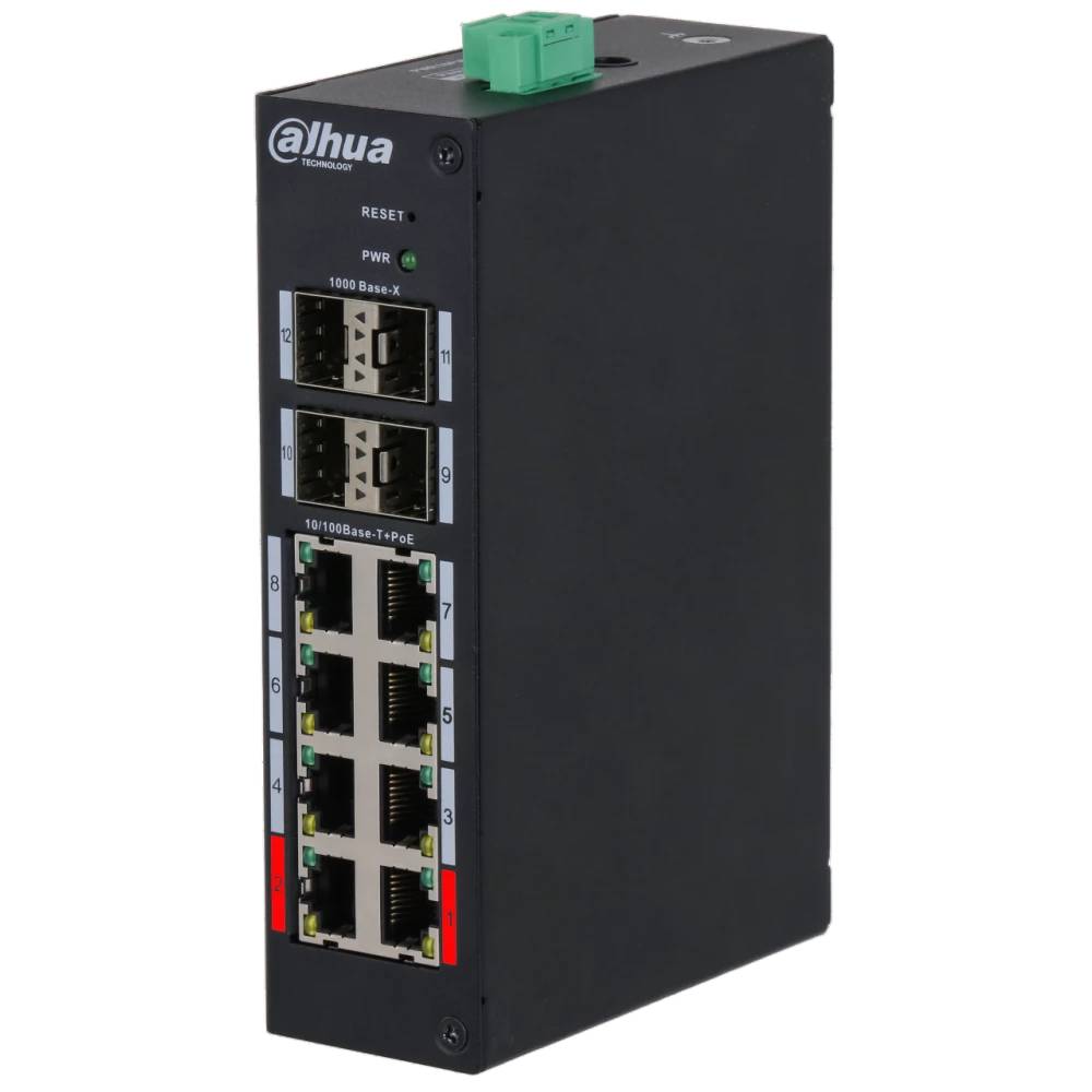 Коммутатор Dahua DH-HS4412-8ET-120, 8xLAN 100Mbps, 4xSFP PoE
