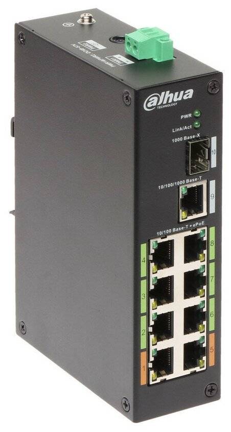 Коммутатор Dahua DH-LR2110-8ET-120, 8xLAN 100Mbps, 1xLAN 1Gbps, 1xSFP, PoE