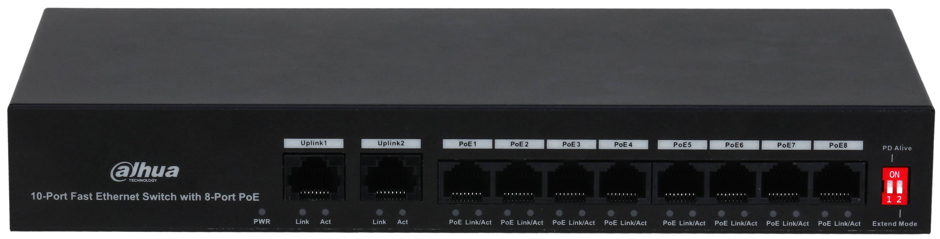 Коммутатор Dahua DH-PFS3010-8ET-65, 10xLAN 100Mbps, PoE