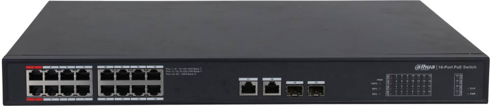 Коммутатор Dahua DH-PFS3220-16GT-240, 16xLAN 1Gbps, 2xUplink 1Gbps, 2xSFP