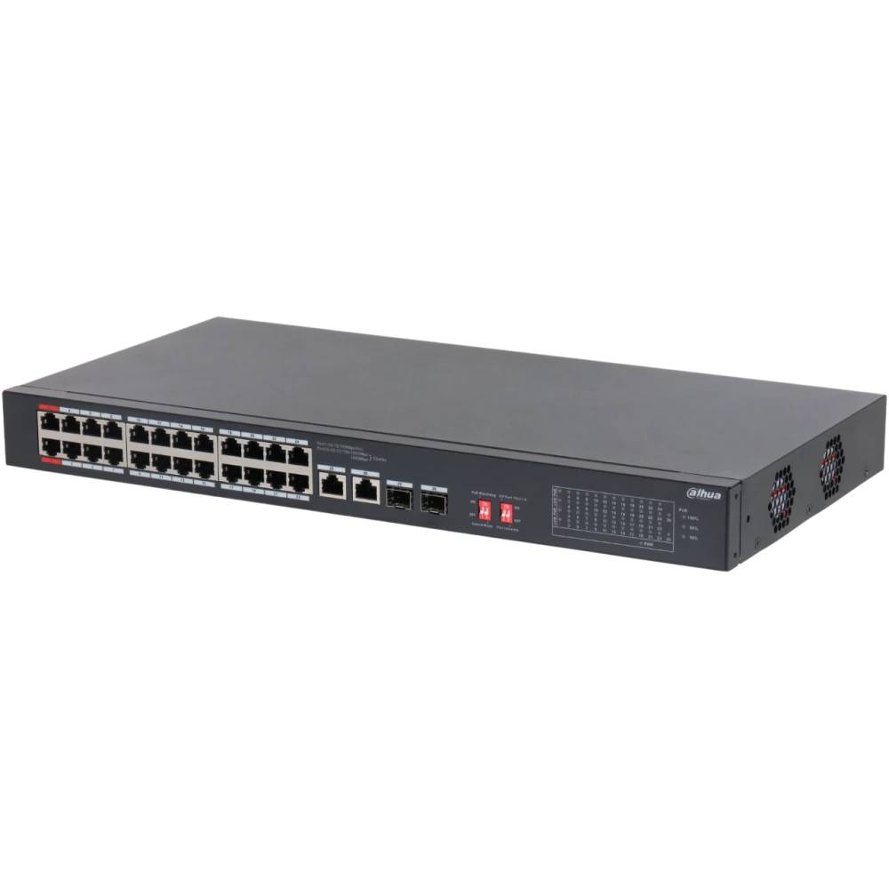 Коммутатор Dahua DH-S3226-24ET-240, 24xLAN 100Mbps, 2xSFP 1Gbps, PoE