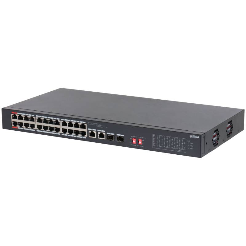 Коммутатор Dahua DH-S3226-24ET-375, 24xLAN 100Mbps, 2xSFP 1Gbps, PoE