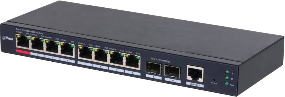 Коммутатор Dahua DH-S4210-8GT-110, 8xLAN 1Gbps, 2xSFP 1Gbps
