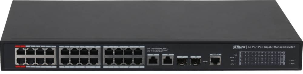 Коммутатор Dahua DH-S4228-24GT-360, 26xLAN 1Gbps, 2xSFP 1Gbps, PoE