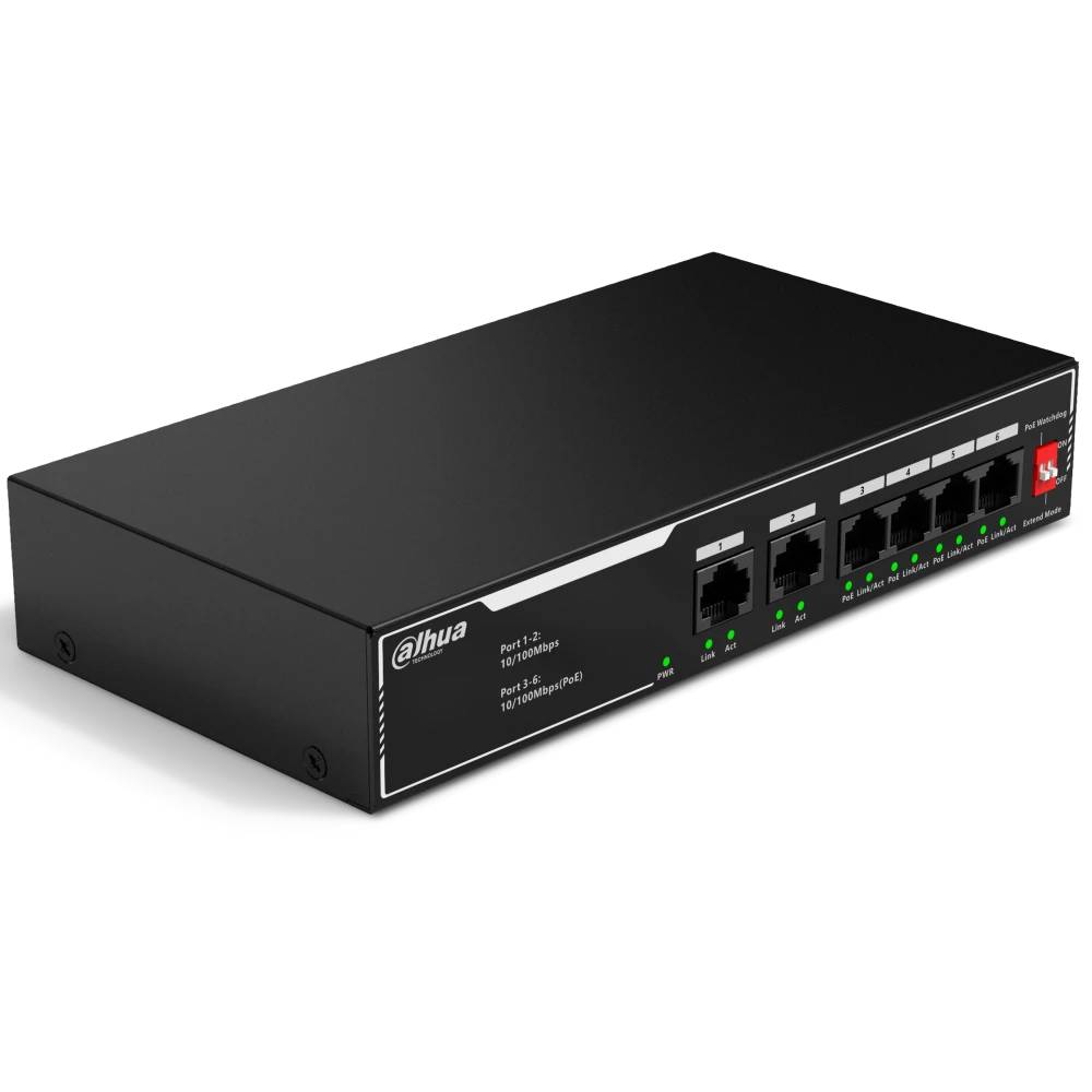 Коммутатор Dahua DH-SF1006LP, 4xLAN 100Mbps, PoE