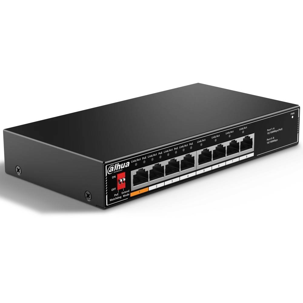 Коммутатор Dahua DH-SF1008LP, 8xLAN 100Mbps, PoE