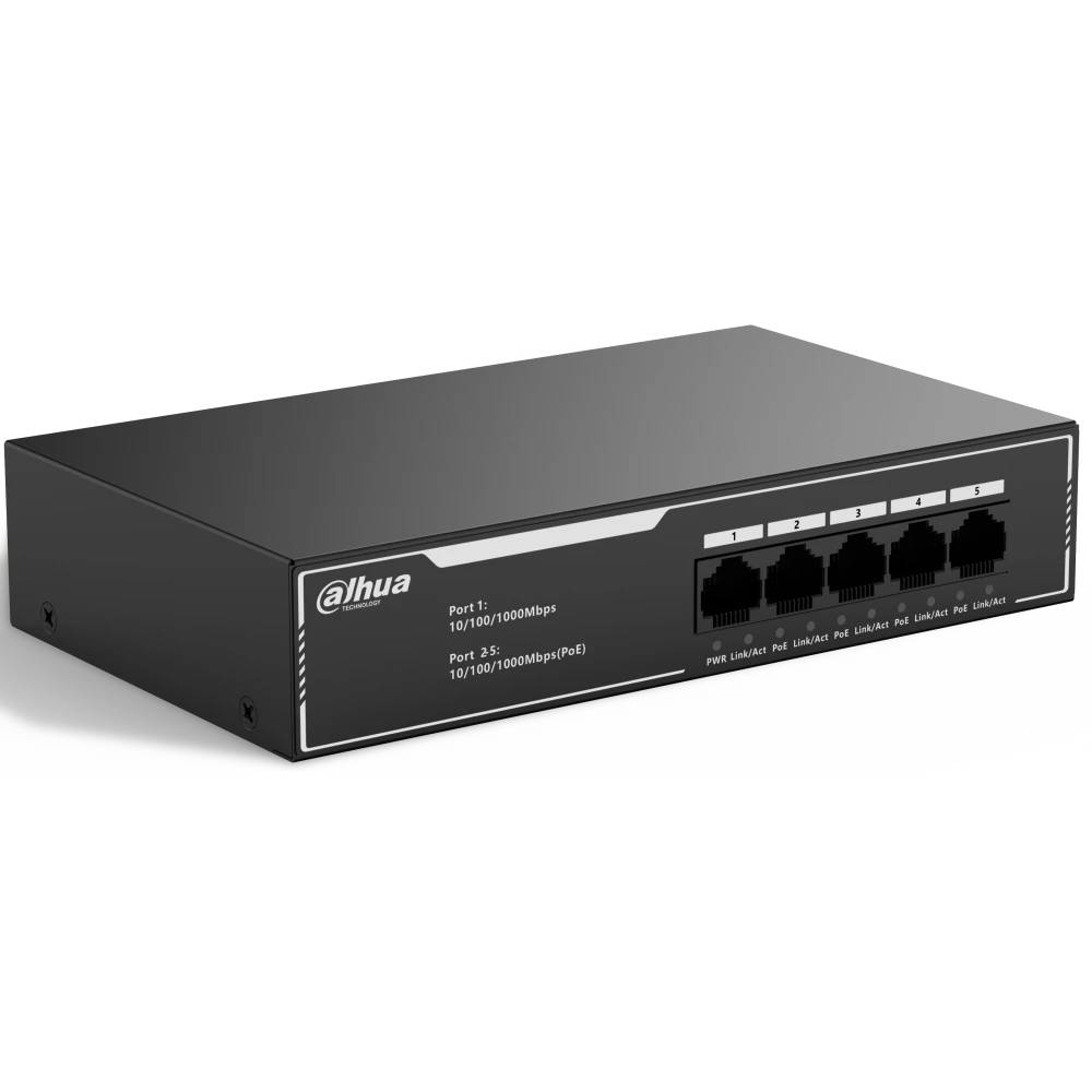 Коммутатор Dahua DH-SG1005LP, 4xLAN 1Gbps, 1xUplink, PoE