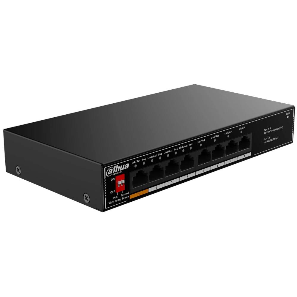 Коммутатор Dahua DH-SG1008LP, 8xLAN 1Gbps, PoE