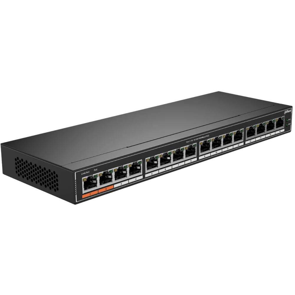 Коммутатор Dahua DH-SG1016P, 16xLAN 1Gbps, PoE
