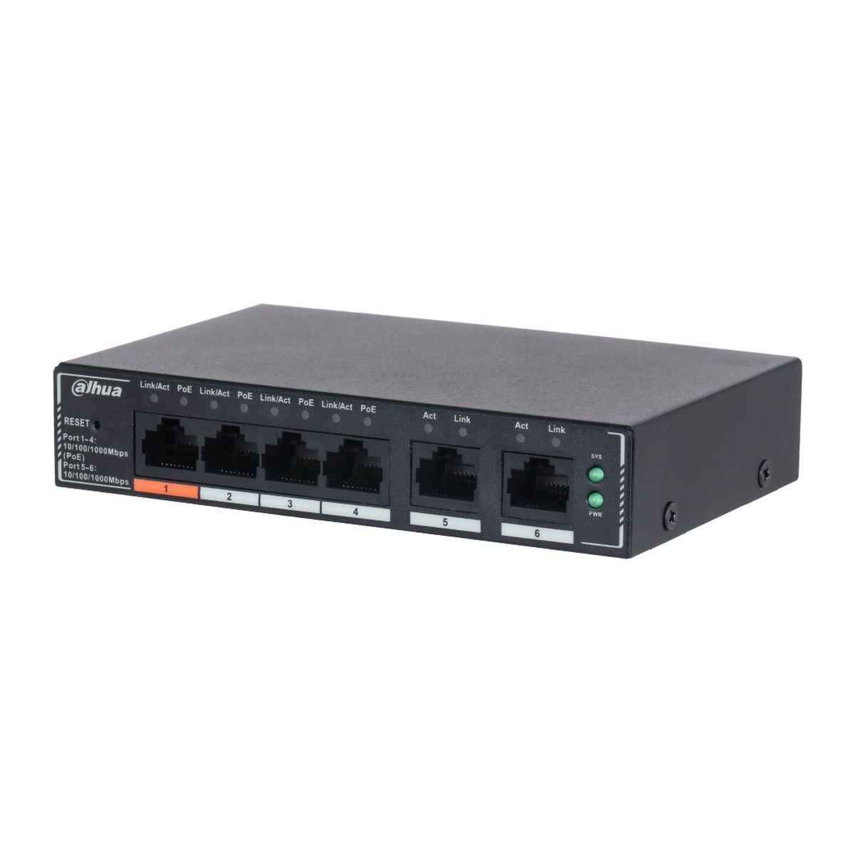 Коммутатор Dahua DH-SG4006P, 6xLAN 1Gbps, PoE