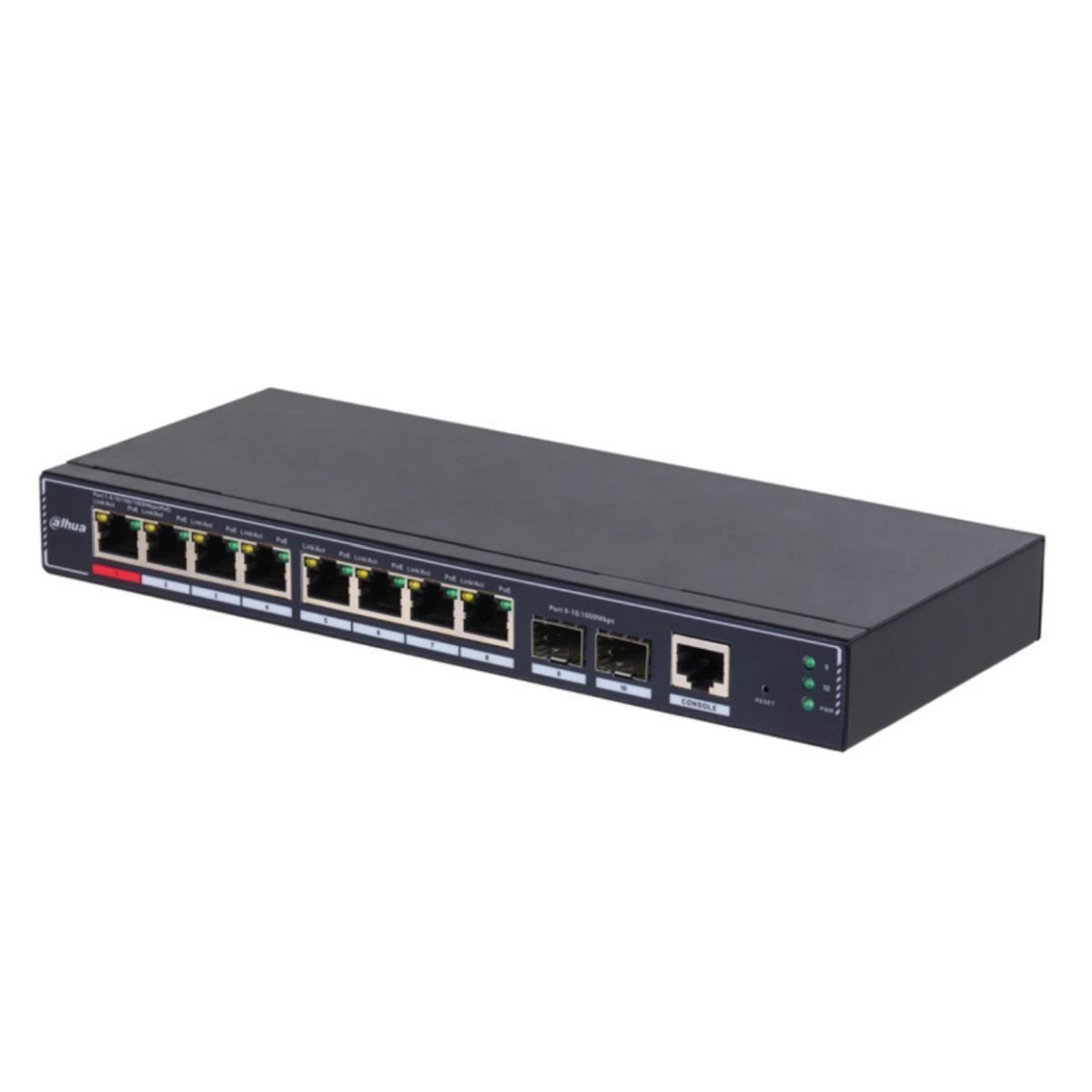 Коммутатор Dahua DH-SG4010P-2F, 8xLAN 1Gbps, 2xSFP, PoE