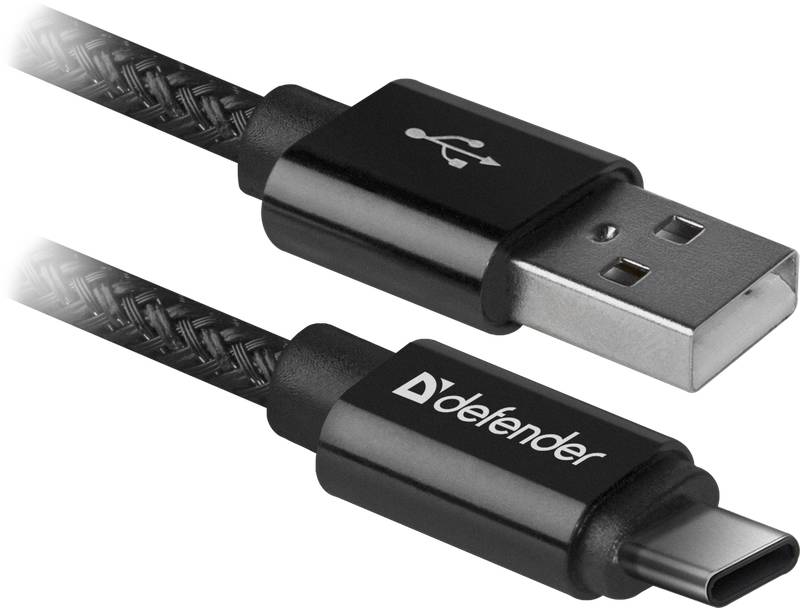 Кабель USB2.0 (M) - USB2.0 Type-C (M), 1м, Defender USB09-03T Pro черный 87814