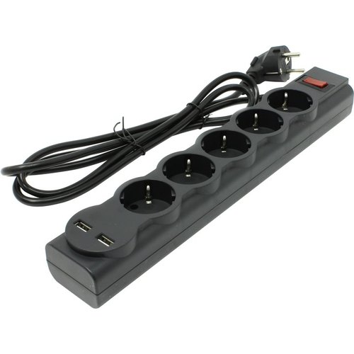 Сетевой фильтр 1.8м 5 розеток Defender DFS 751, 2 USB, чёрный (99751)