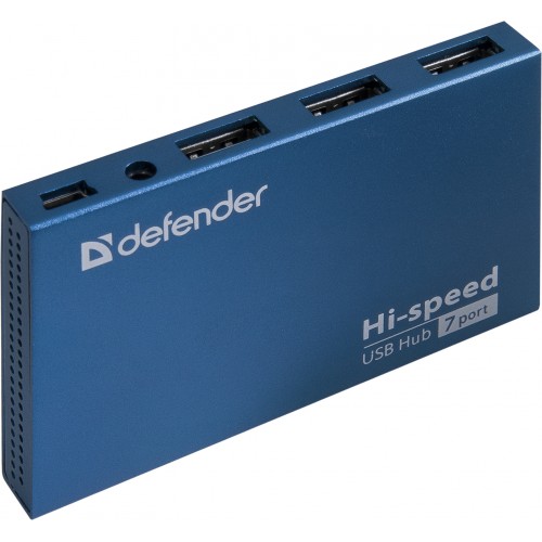 Разветвитель USB Defender Septima Slim, USB2.0, 1in - 7out, БП 83505