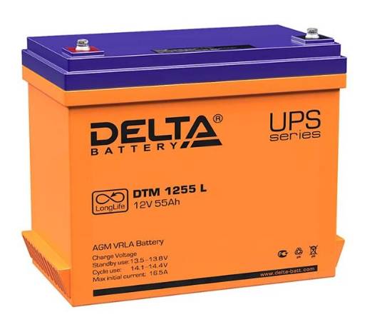 12V / 55Ah, аккумулятор для UPS, Delta DTM 1255 L