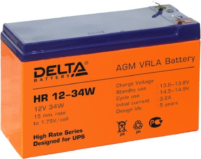 12V / 9Ah, аккумулятор для UPS, Delta HR 12-34W