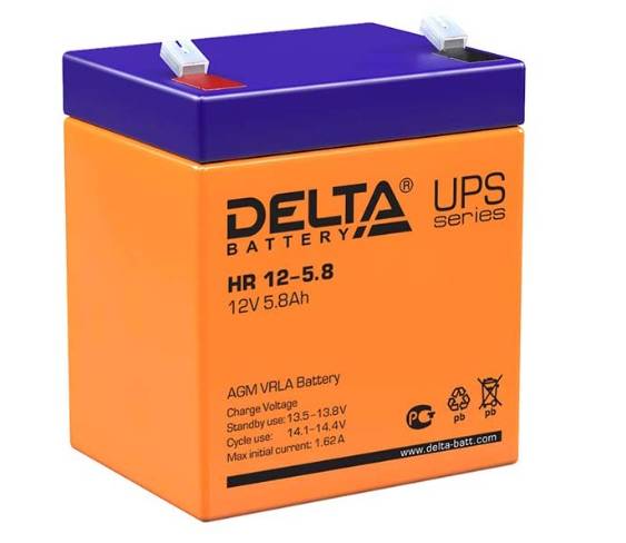 12V / 5.8Ah, аккумулятор для UPS, Delta HR 12-5.8