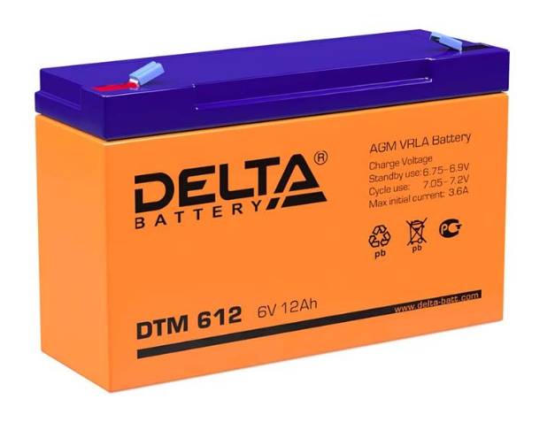 6V / 12Ah, аккумулятор для UPS, Delta DTM 612