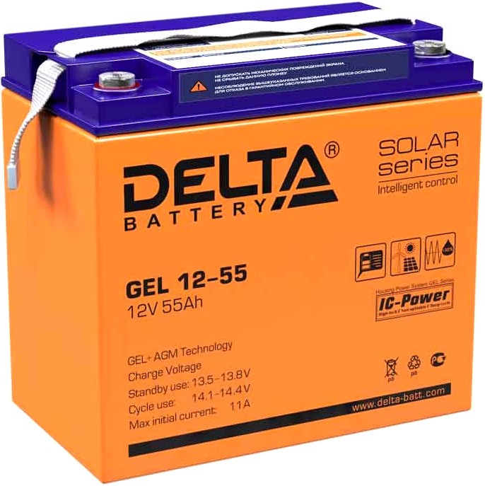 12V / 55Ah, аккумулятор для UPS, Delta GEL 12-55