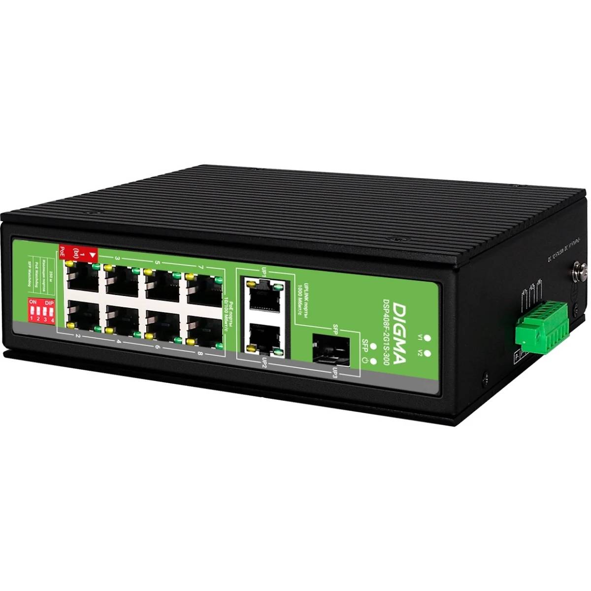 Коммутатор Digma  DSP408F-2G1S-300, 8xLAN 100Mbps, 1xSFP, PoE