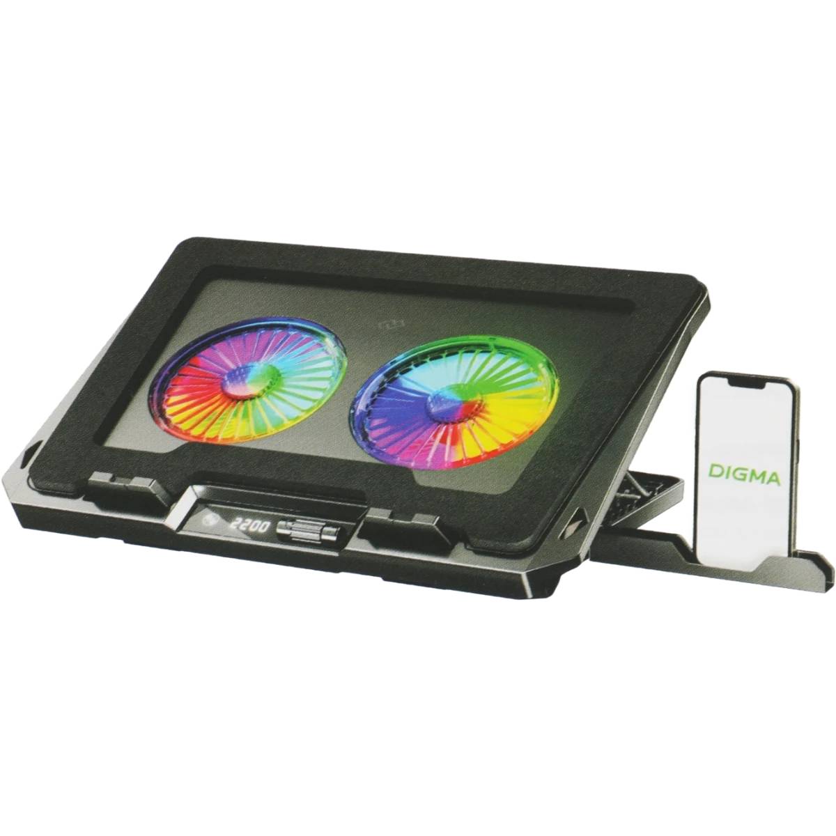 Охлаждение для ноутбука 18" Digma D-NCP170-2x110RGB, Black, Blue LED