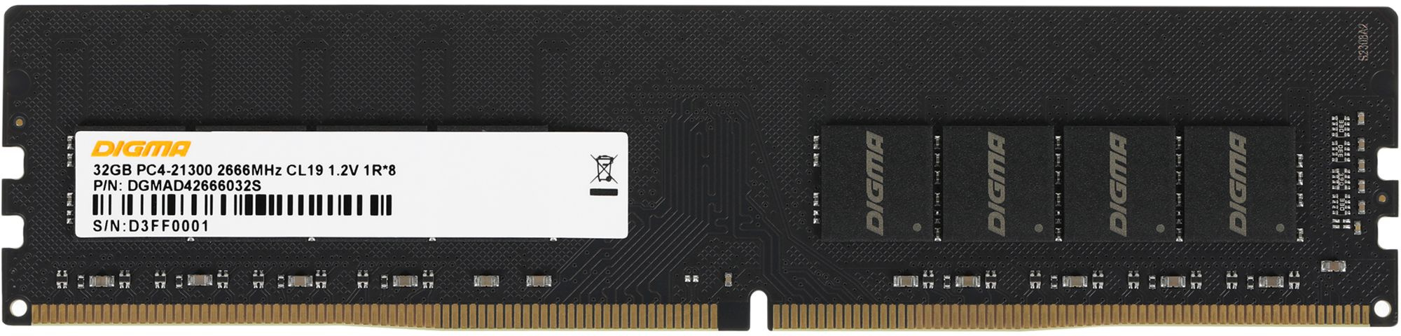 Оперативная память 32Gb Digma DGMAD42666032S, DDR IV, PC-21300, 2666MHz