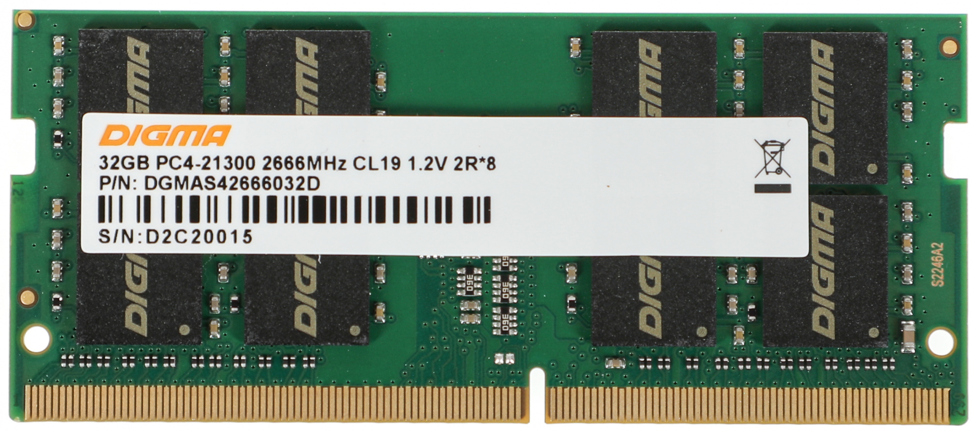 Оперативная память для ноутбука 32Gb Digma DGMAS42666032D, SODIMM DDR IV, PC-21300, 2666MHz