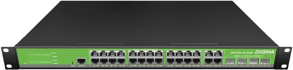 Коммутатор Digma DSP724G-4C-R300, 24xLAN 1 Gbps, 4xCombo 1Gbps/SFP, PoE