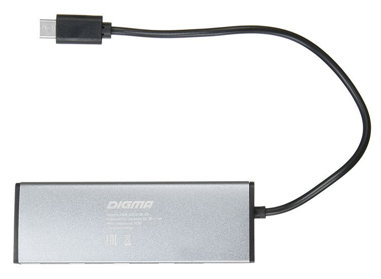 Разветвитель USB Type-C Digma HUB-4U2.0-UC-DS, серебристый