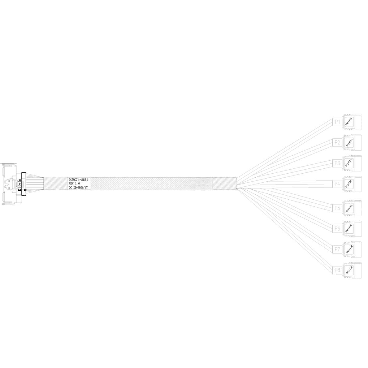 Кабель DiliVing DLMC74-8884, MCIO x8 (SFF-TA-1016) - 8 x SATA, 0.75м