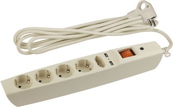 Сетевой фильтр 2м, 5м розеток ЭРА SFU-5es-2m-I, бежевый
