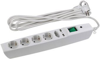 Сетевой фильтр 2м, 5 розеток ЭРА SFU-5es-2m-W, белый