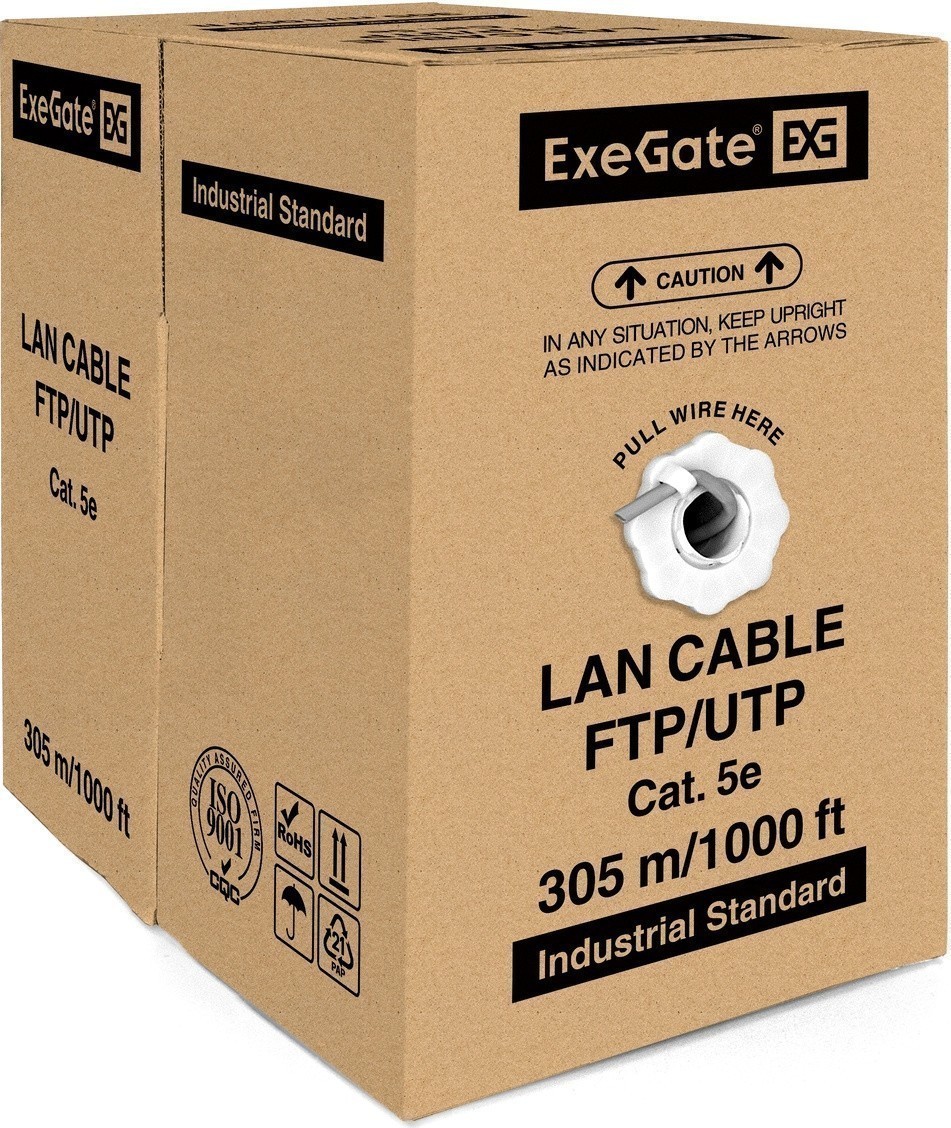 FTP кабель бухта 305м cat.5e ExeGate FUTP4-C5e-CCA-S24-IN-PVC-GY-305 EX190970RUS, серый