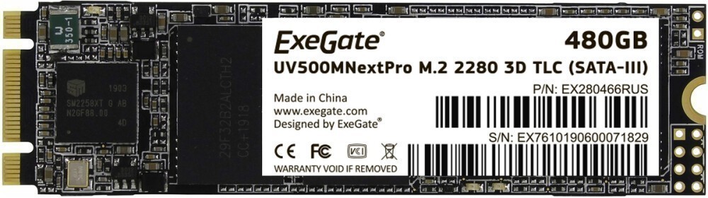 480Gb SSD ExeGate NextPro UV500TS480 EX280466RUS, (568/499), SATA M.2