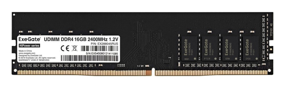 Оперативная память 16Gb ExeGate HiPower EX288045RUS, DDR IV, PC-19200, 2400MHz, OEM