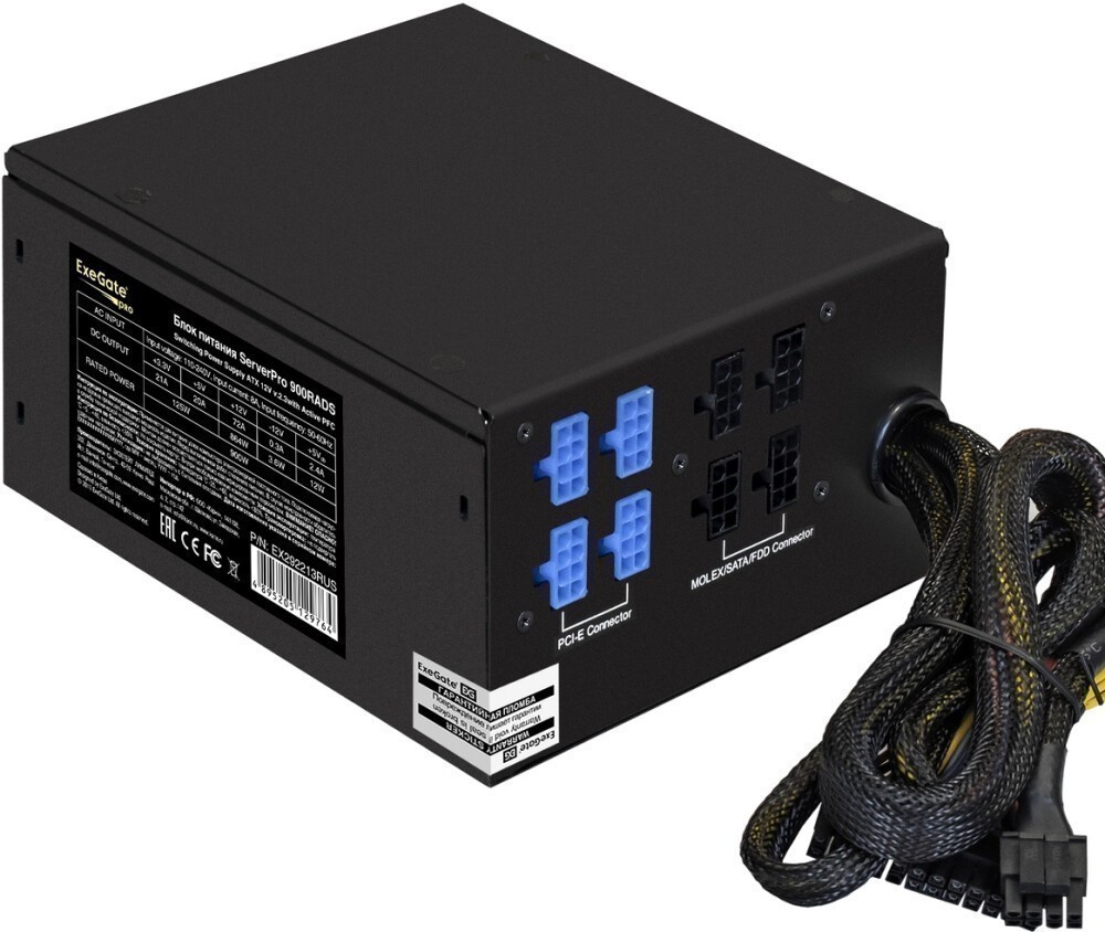 Блок питания 900Вт, ExeGate ServerPRO-900RADS EX292213RUS, 80%, APFC, ATX