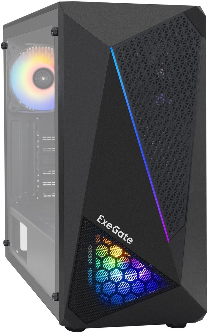 Корпус ExeGate EVO-8225 EX292858RUS, Black-RGB light, без БП, ATX