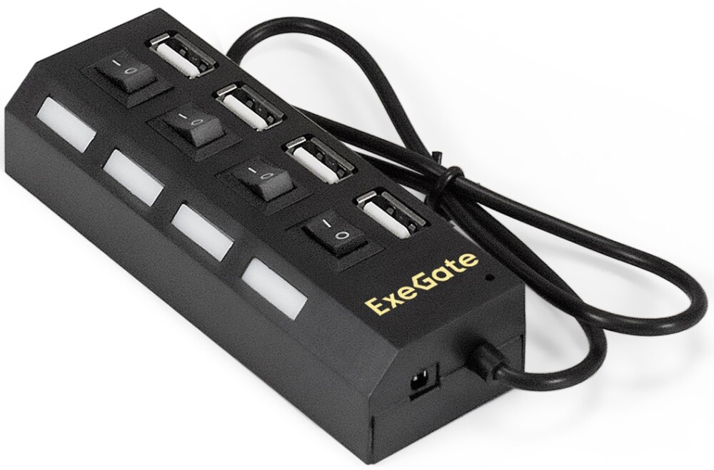 Разветвитель USB2.0 ExeGate DUB-42SW EX293977RUS, черный, 1in - 4out