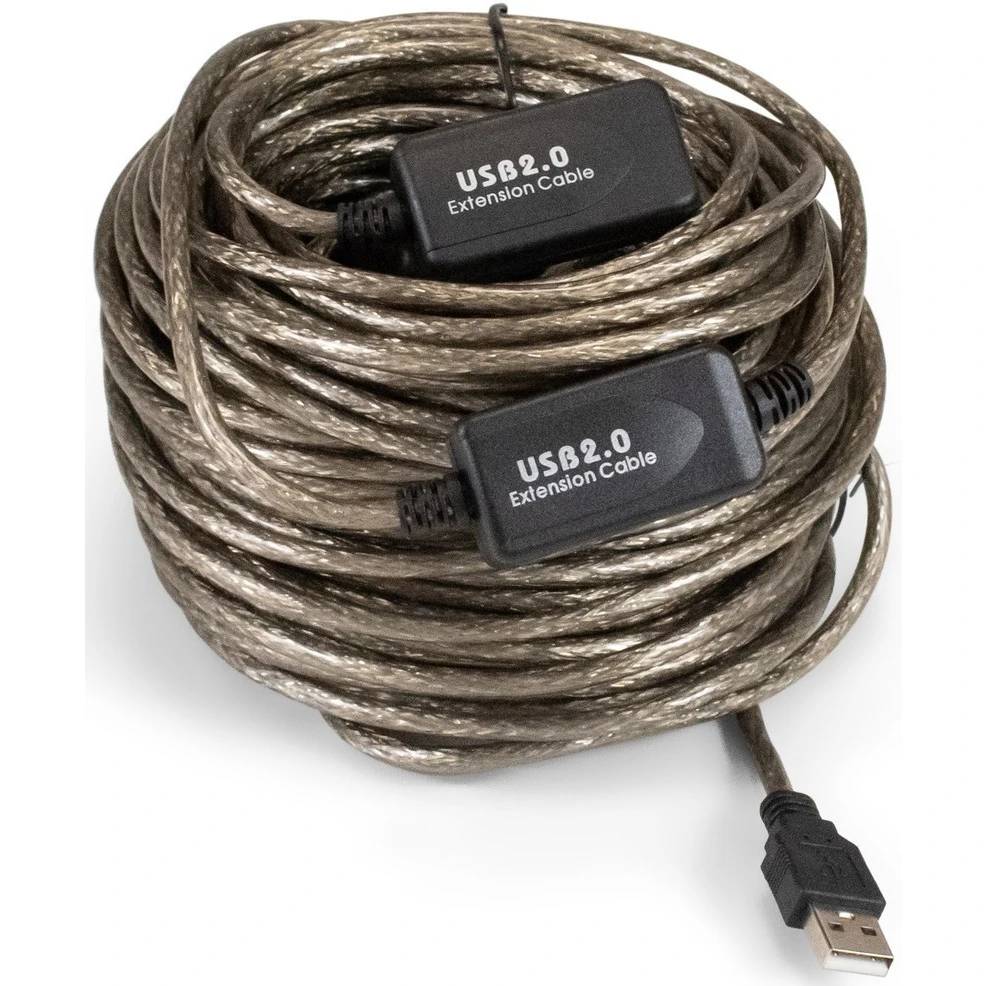 Кабель удлинитель USB2.0 (M) - USB2.0 (F), 25м, ExeGate EX-UAE-AMAF-25.0 EX294769RUS, прзрачный