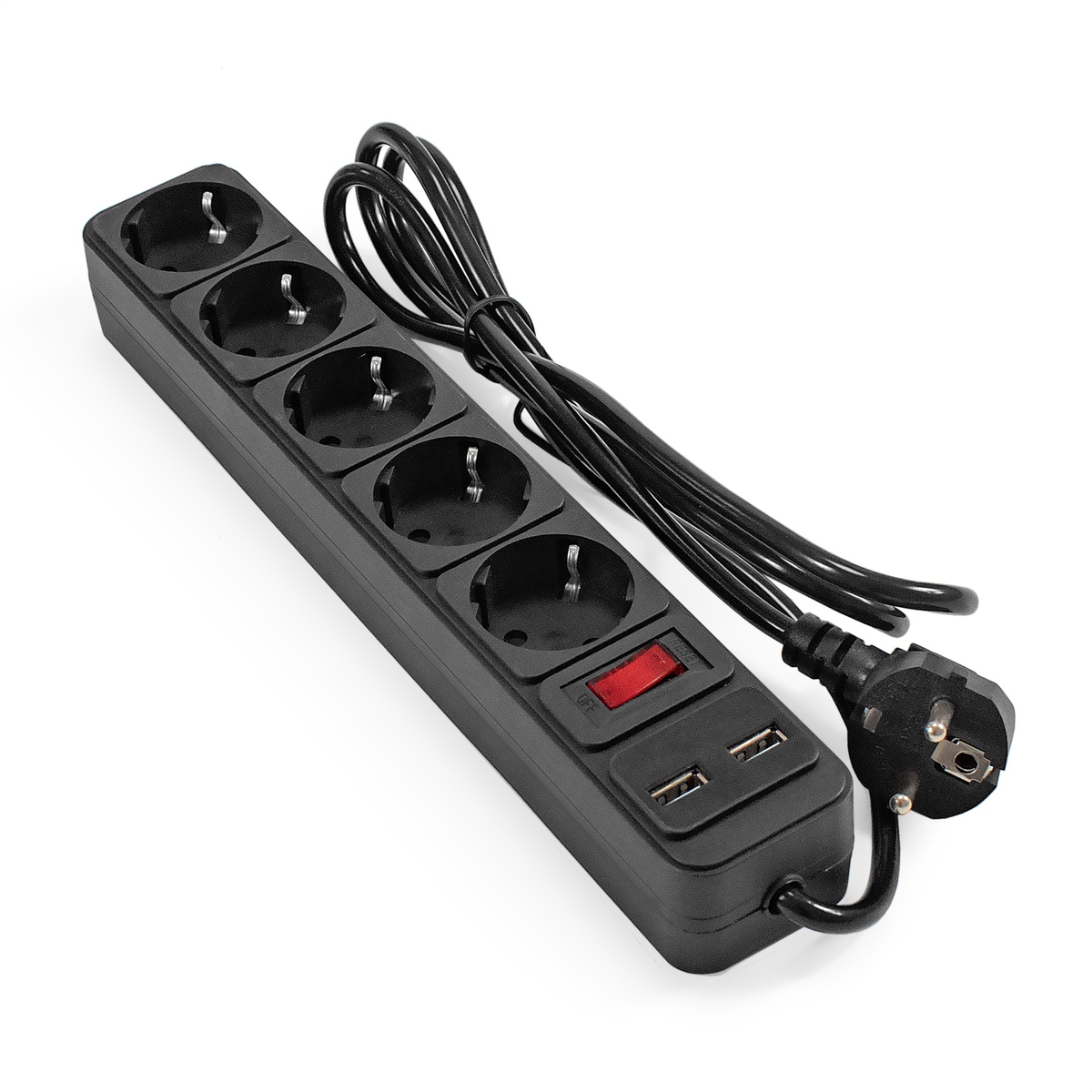 Сетевой фильтр 1.8м 5 розеток ExeGate SP-5-USB-1.8B EX295490RUS черный