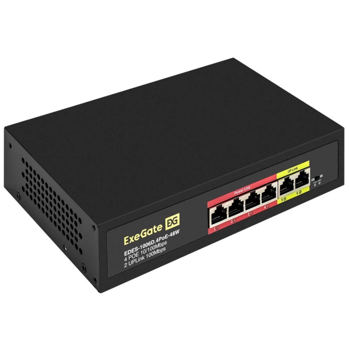 Коммутатор ExeGate EDES-1006D.4PoE-48W (EX299020RUS), 4xLAN 100Mbps, 2xUplink, PoE