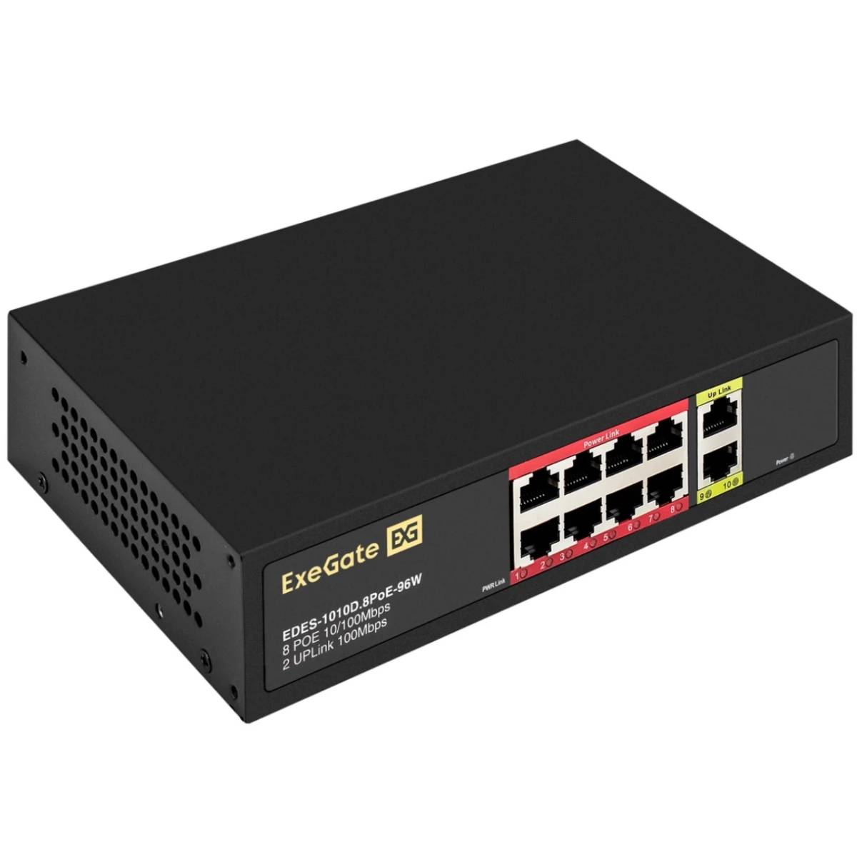 Коммутатор ExeGate EDES-1010D.8PoE-96W (EX299021RUS), 8xLAN 100Mbps, 2xUplink, PoE