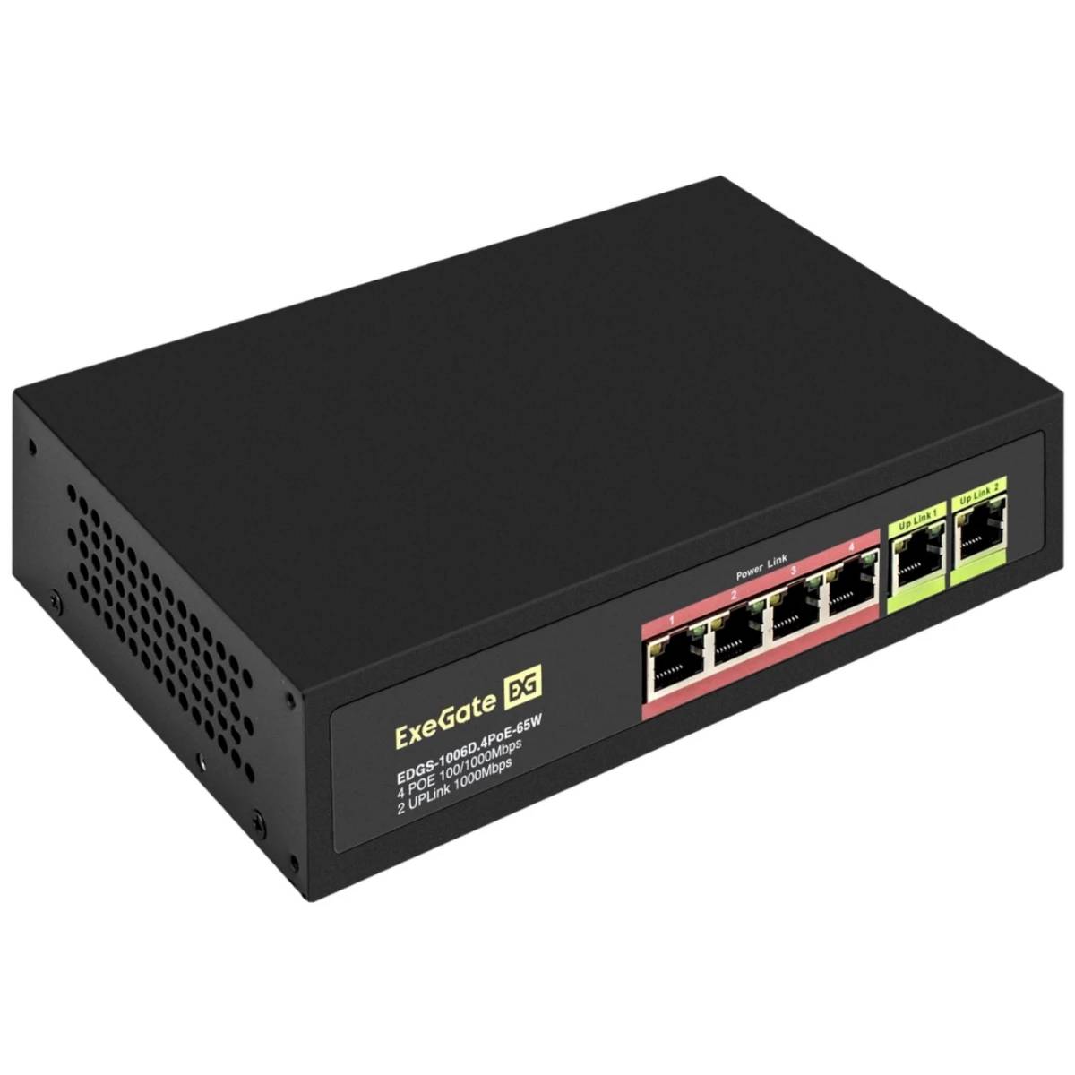 Коммутатор ExeGate EDGS-1006D.4PoE-65W (EX299022RUS), 4xLAN 1Gbps, 2xUplink, PoE
