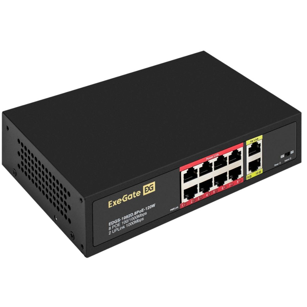 Коммутатор ExeGate EDGS-1082D.8PoE-120W (EX299028RUS), 8xLAN 100Mbps, 2xUplink, PoE