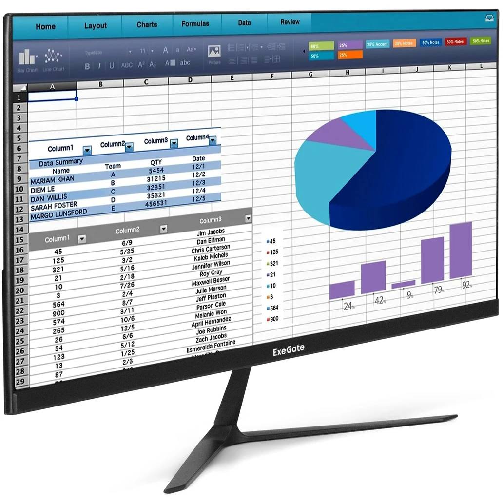 Монитор 24.5" ExeGate EH1500TA EX300410RUS, 1920x1080, IPS, 75Hz, Speakers (VGA, HDMI, DP)