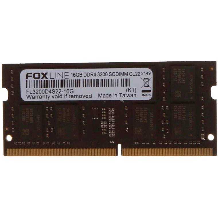 Оперативная память для ноутбука 16Gb FoxLine FL3200D4S22S-16G, SODIMM DDR IV, PC-25600, 3200MHz